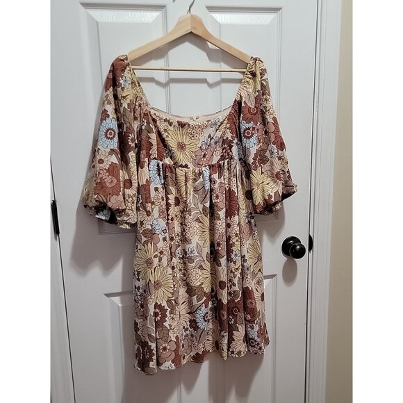 Hudson Gray Boho Floral Puff Sleeve Mini Dress Womenโs Size M - Picture 10 of 11